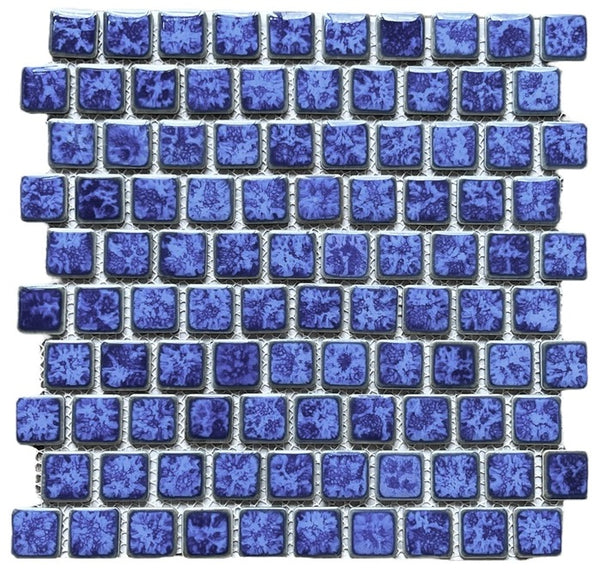 Ultramarine Blue with Gray Shaded Brick Pattern 1 Inch Porcelain Pool Mosaic Floor and Wall Tile for Backsplash, Kitchen, Bathroom, Swimming Pool