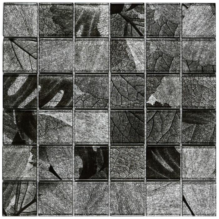 2x2 Square Glass Mosaic Tile (Silver & Black)