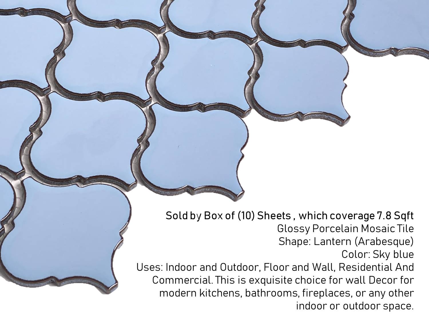 Santorini Sky Blue Lantern Porcelain Glossy Mosaic Wall Tile for Kitchen Backsplash Bathroom Wall Pool Tiles by Tenedos (Box of 10 Sheets)
