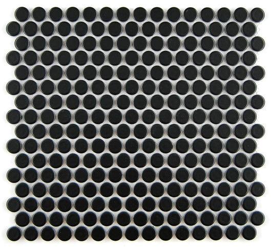 Penny Round Black Matte Porcelain Mosaic Floor Wall Tile for Bathroom Shower, Kitchen Backsplashes, Pool Tile