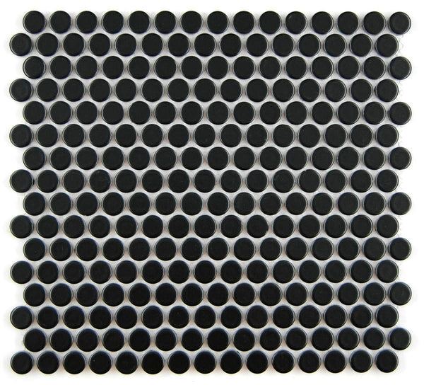 Penny Round Black Matte Porcelain Mosaic Floor Wall Tile for Bathroom Shower, Kitchen Backsplashes, Pool Tile