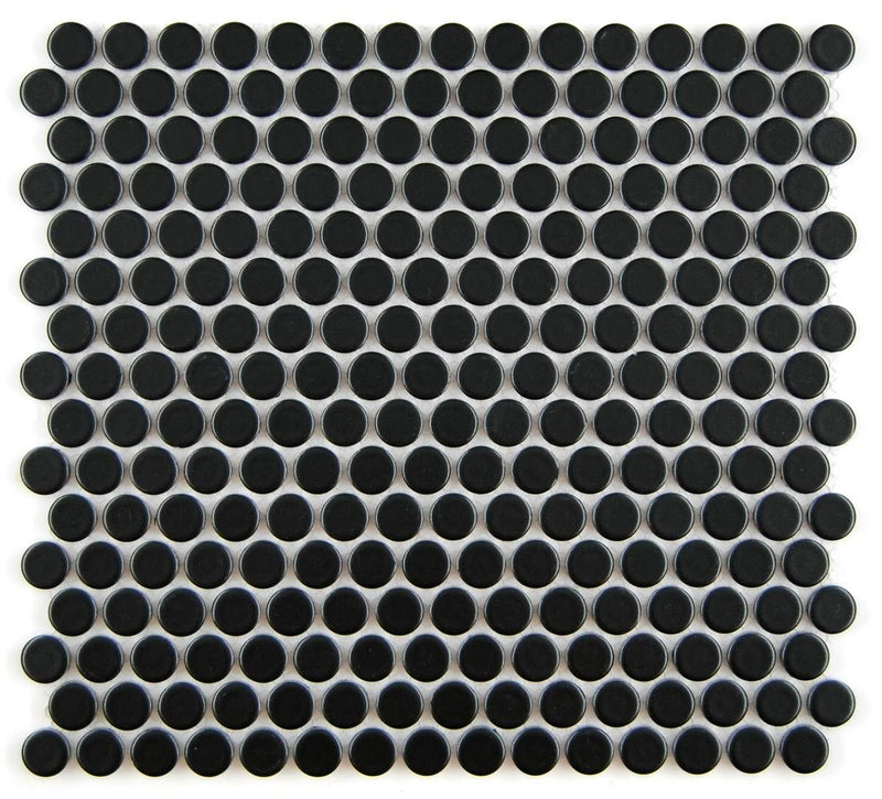 Penny Round Black Matte Porcelain Mosaic Floor Wall Tile for Bathroom Shower, Kitchen Backsplashes, Pool Tile
