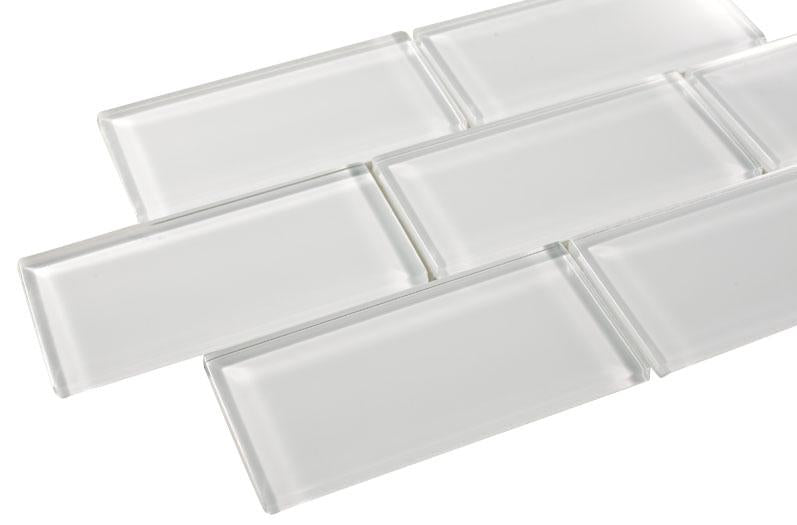 3x6 White Glossy Subway Glass Mosaic Tiles for Kitchen Backsplash