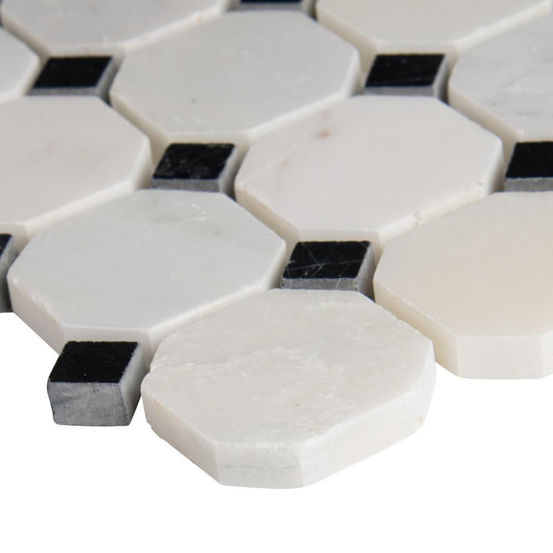 MS International Greecian White Octagon 12 in. x 12 in. x 10 mm Polished Marble Mesh-Mounted Mosaic Tile - Tenedos