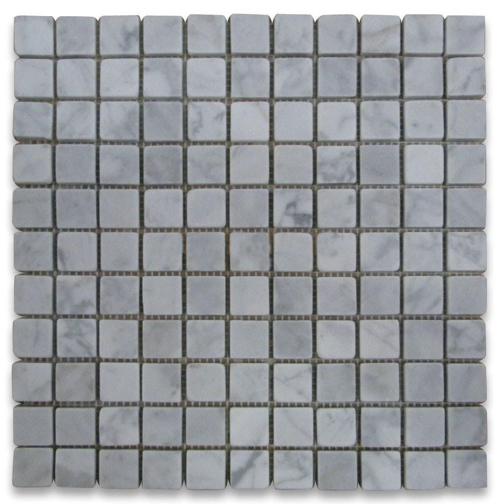 Carrara Marble Italian White Bianco Carrera 1x1 Mosaic Tile Tumbled
