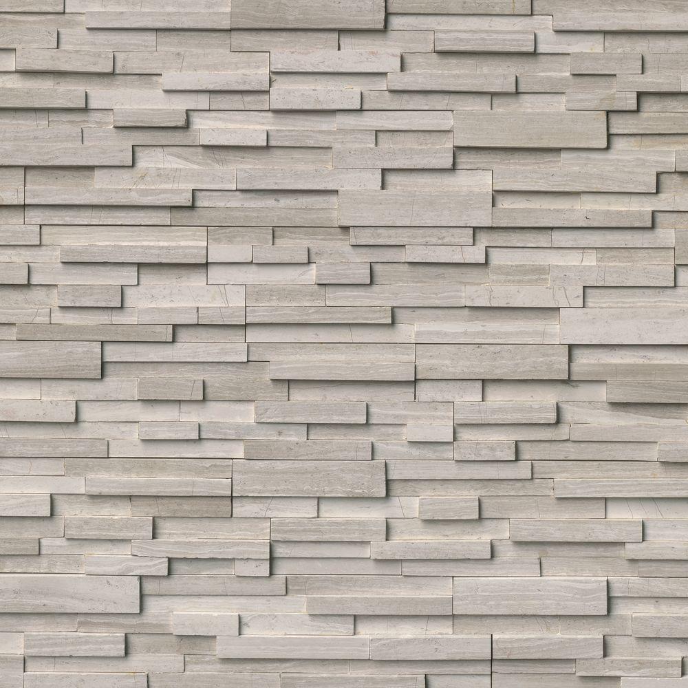 MS International White Oak 3D Ledger Stacked Panel 6 in. x 24 in. Honed Marble Wall Tile