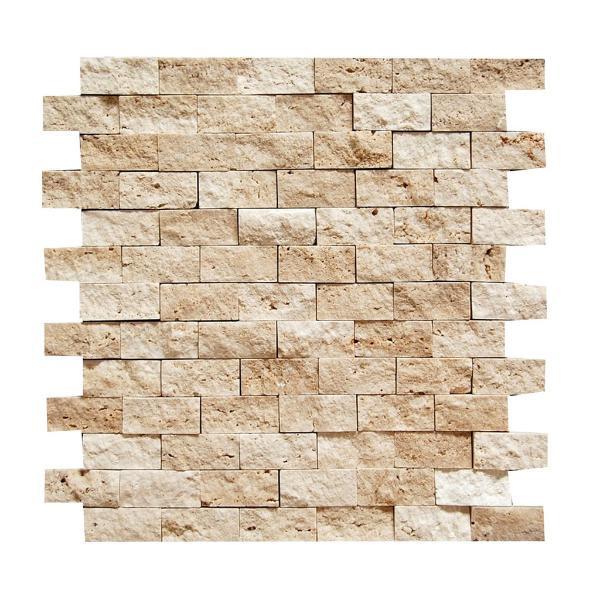 Tenedos Light 1x2 Splitface Travertine Mosaic Wall Tile Kitchen Backsplash,  Accent Wall, Fireplace Surround