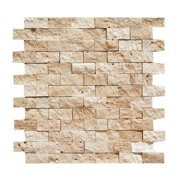 Tenedos Light 1x2 Splitface Travertine Mosaic Wall Tile Kitchen Backsplash,  Accent Wall, Fireplace Surround