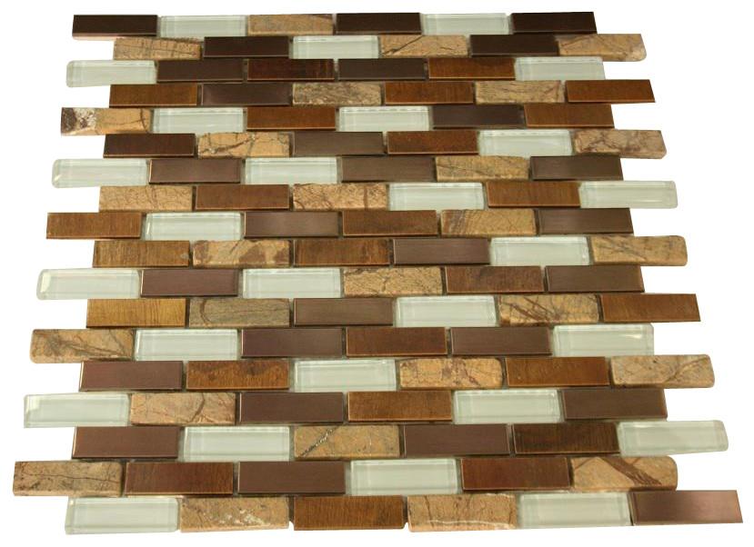 Glossy White & Light and Dark Brown Stone Authentic Glass Mosaic Tiles