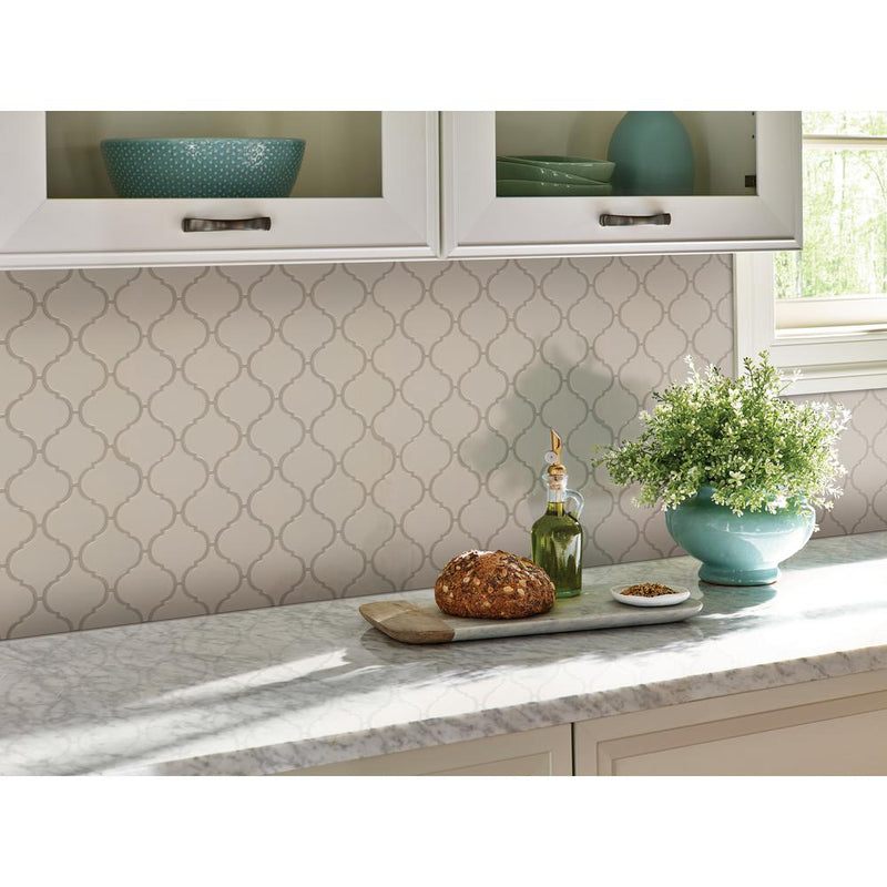MSI Almond Glossy Arabesque Porcelain Mesh-Mounted Mosaic Tile for Kitchen Backsplash and Bathroom Walls