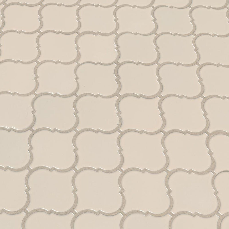 MSI Almond Glossy Arabesque Porcelain Mesh-Mounted Mosaic Tile for Kitchen Backsplash and Bathroom Walls