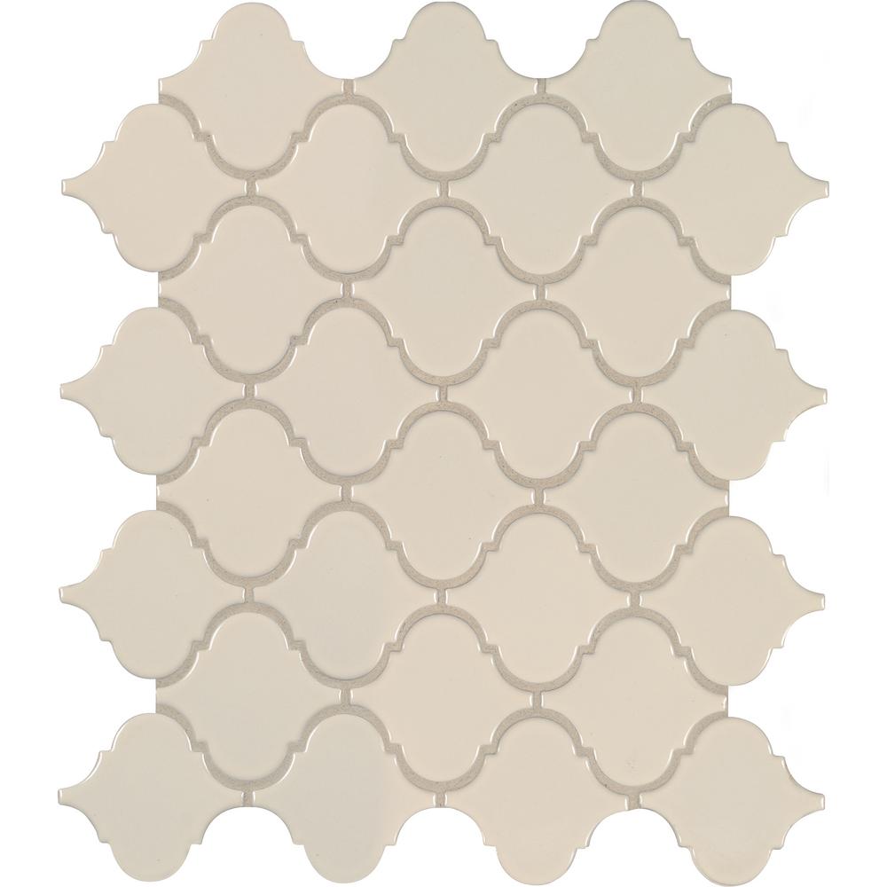 MSI Almond Glossy Arabesque Porcelain Mesh-Mounted Mosaic Tile for Kitchen Backsplash and Bathroom Walls
