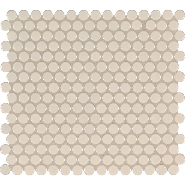 MSI Almond Glossy Penny Round Porcelain Mesh-Mounted Mosaic Wall Tile