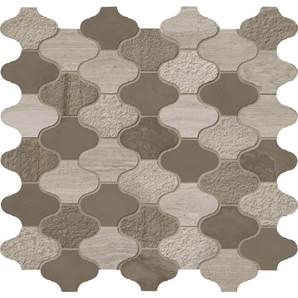 MSI Arctic Storm Arabesque 12 in. x 12.6 in. x 10mm Multi Finish Marble Mesh-Mounted Mosaic Wall Tile (Box of 10 Sheets)