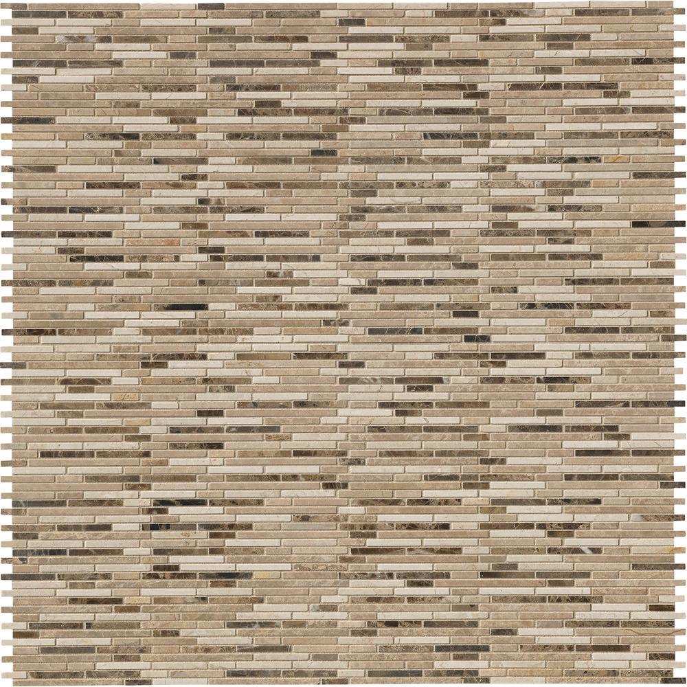 MS International Emperador Blend Bamboo 12 in. x 12 in. x 10 mm Brown Marble Mesh-Mounted Mosaic Wall Tile