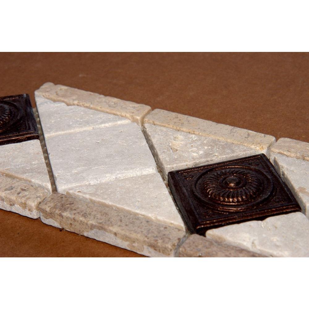 MS International Noche/Chiaro Copper Scudo 4 in. x 12 in. Travertine/Metal Listello Wall BorderTile