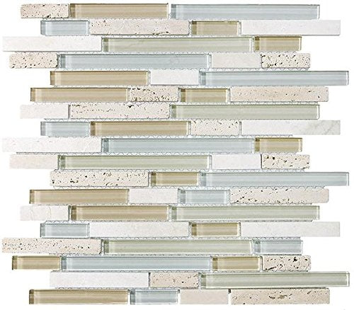 10 Sq Ft - Bliss Spa Stone and Glass Linear Mosaic Tiles - bathroom walls/ kitchen backsplash