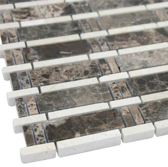 Dark Emperador Bamboo Mosaic Marble Tiles for Bathroom and Kitchen Walls Kitchen Backsplashes By Vogue Tile (Tenedos)