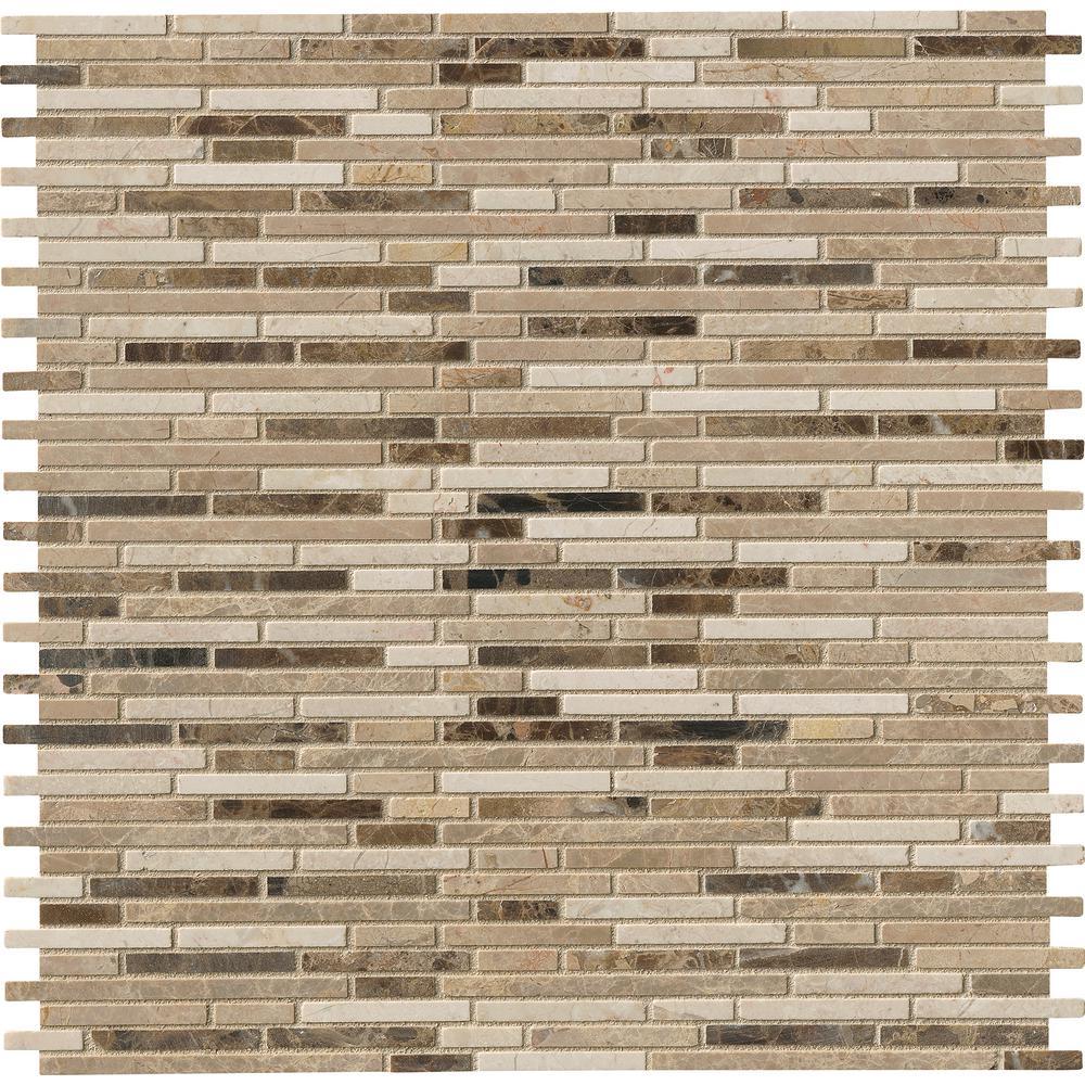 MS International Emperador Blend Bamboo 12 in. x 12 in. x 10 mm Brown Marble Mesh-Mounted Mosaic Wall Tile