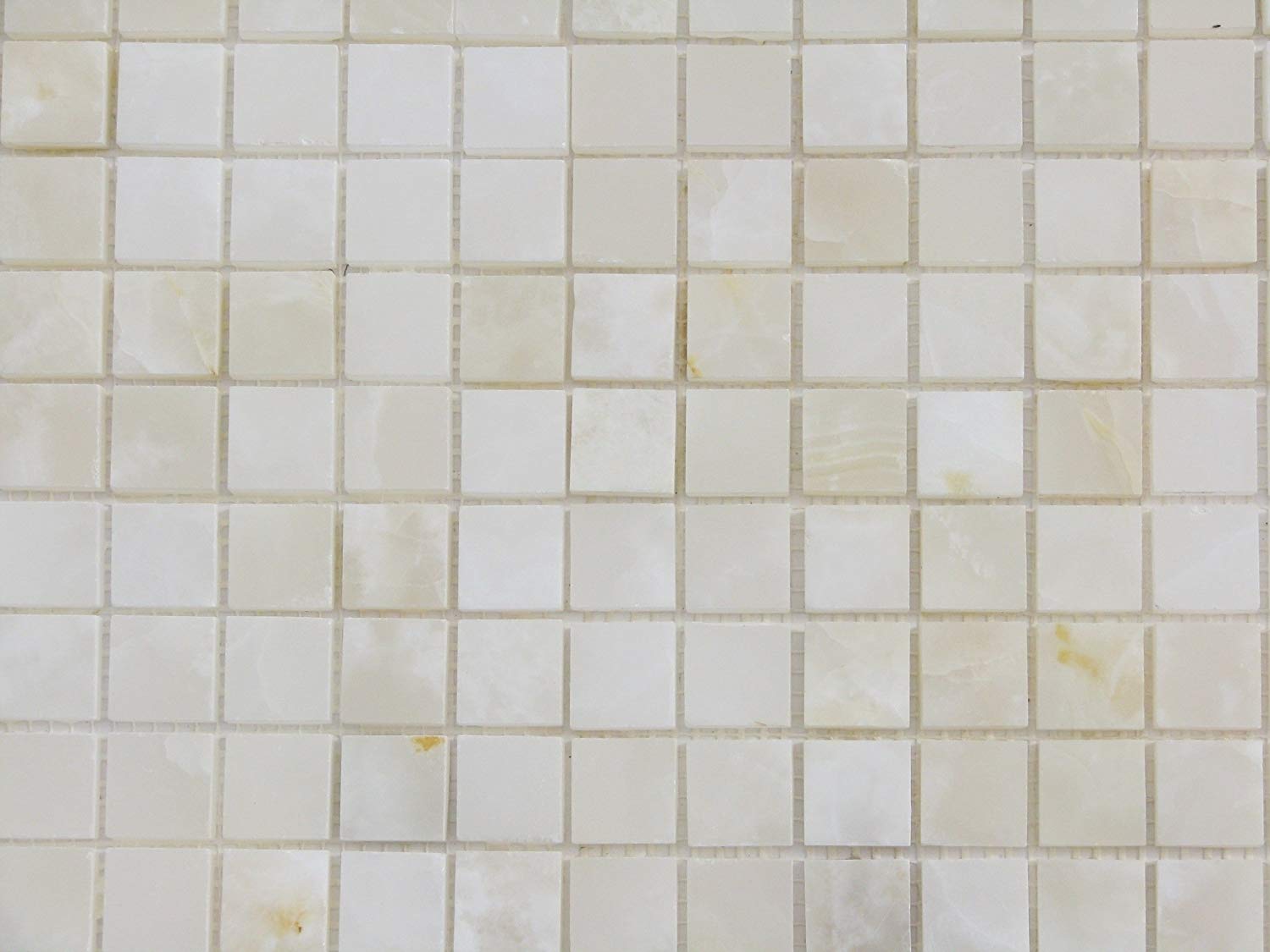 1x1 White Onyx Polished Marble Mosaic Tiles Meshed on 12x12 Sheet for Backsplash, Shower Walls, Bathroom Floors