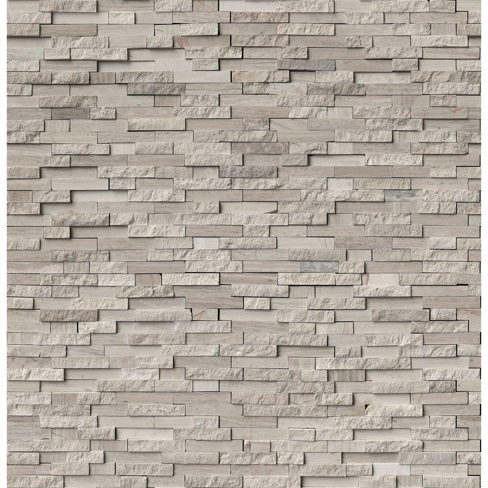 MS International White Quarry Split face  Marble Mesh-Mounted Mosaic Wall Tile