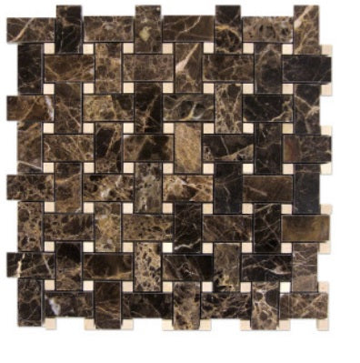 Dark Emperador Basketweave with Crema marfil Dots Marble Floor Wall Tile Polished Finished
