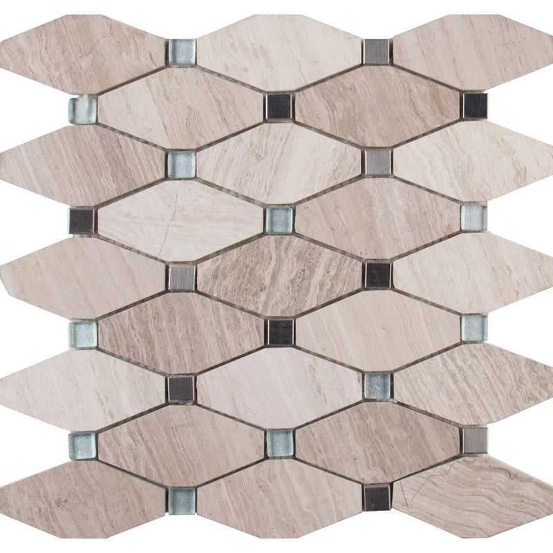 MSI Bayview Elongated Octagon 12 in. x 12 in. x 10 mm Glass Metal Mesh-Mounted Mosaic Tile