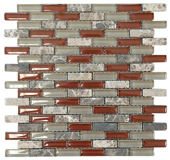 Volcano Red Crystal Glass Mosaic Tile Brick Pattern (Glossy&Matte)