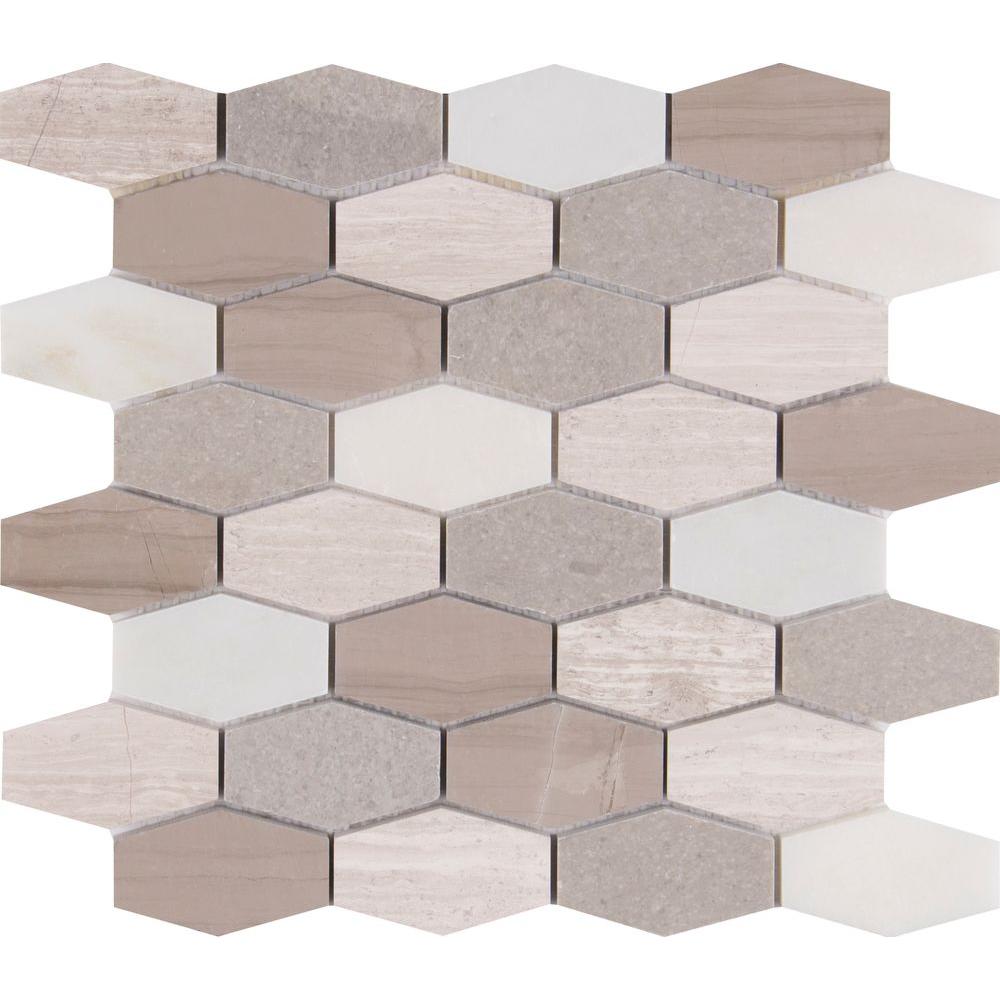 MSI Bellagio Blend Elongated Hexagon 12 in. x 12 in. x 10mm Honed Marble Mesh-Mounted Mosaic Tile