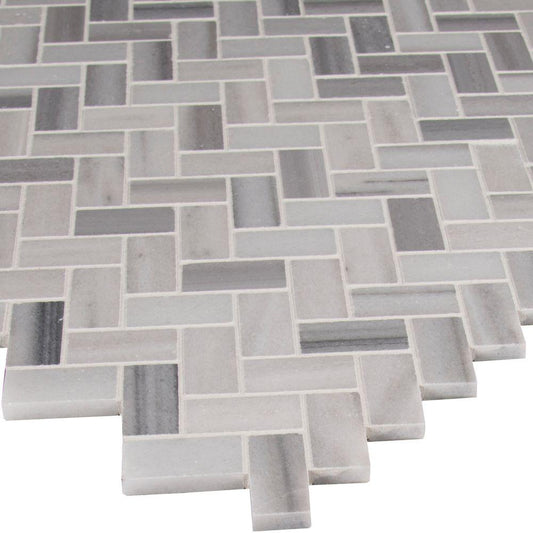 MSI Bergamo Herringbone 12 in. x 12 in. x 10mm Polished Marble Mesh-Mounted Mosaic Tile