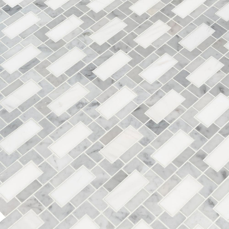 MSI Bianco Dolomite Lynx 12 in. x 12 in. x 10mm Polished Marble Mesh-Mounted Mosaic Tile
