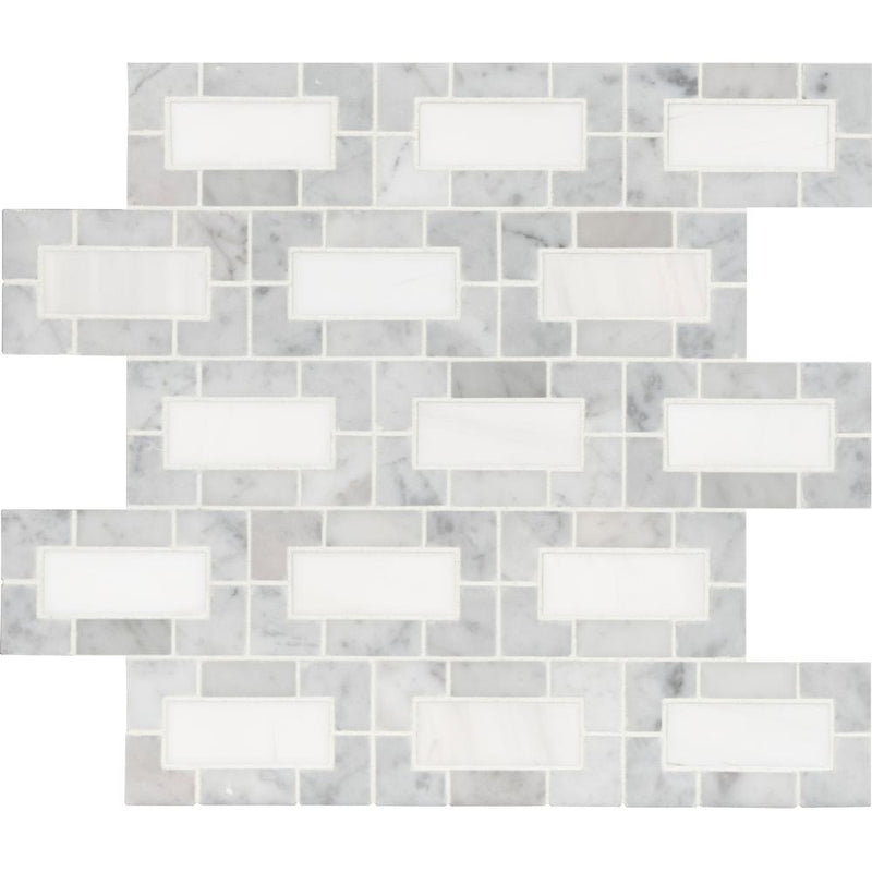 MSI Bianco Dolomite Lynx 12 in. x 12 in. x 10mm Polished Marble Mesh-Mounted Mosaic Tile