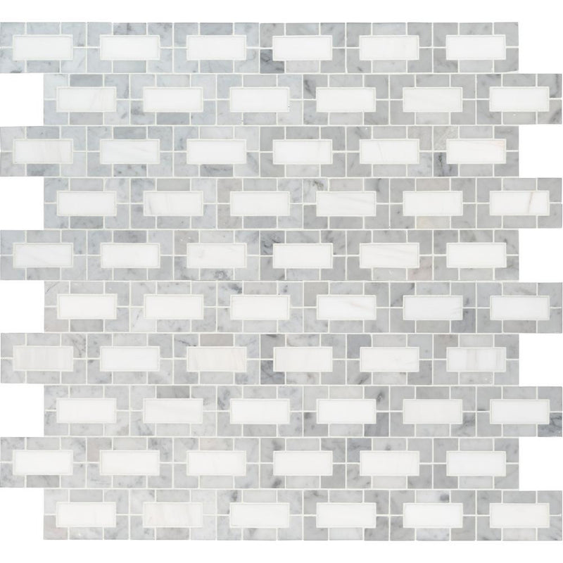 MSI Bianco Dolomite Lynx 12 in. x 12 in. x 10mm Polished Marble Mesh-Mounted Mosaic Tile