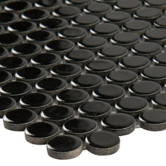 MSI Black Glossy Penny Round 11.57 in. x 12.4 in. x 10mm Porcelain Mesh-Mounted Mosaic Floor Wall  Tile