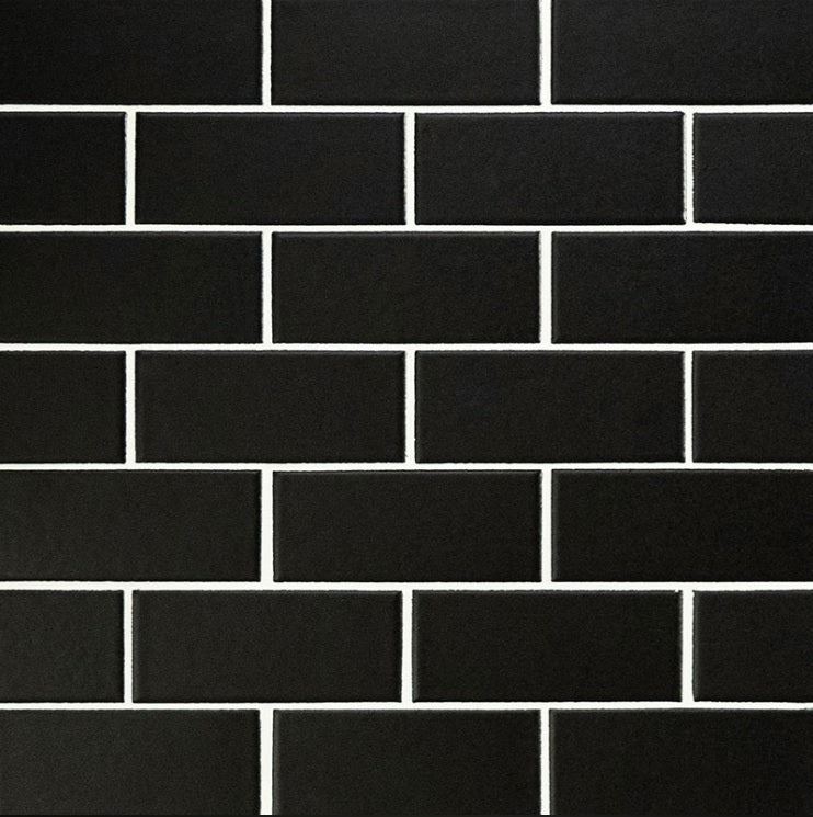 Black Subway Brick 2" X 4" Porcelain Tile, Wall Tile, Backsplash Tile, Bathroom Tile on 12x12 Mesh for Easy Installation