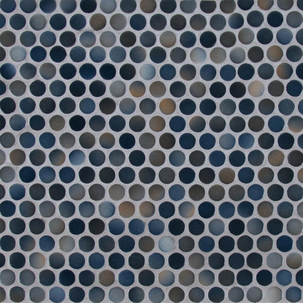 MSI Penny Round Azul 12 in. x 13 in. x 6 mm Porcelain Mesh-Mounted Mosaic Tile