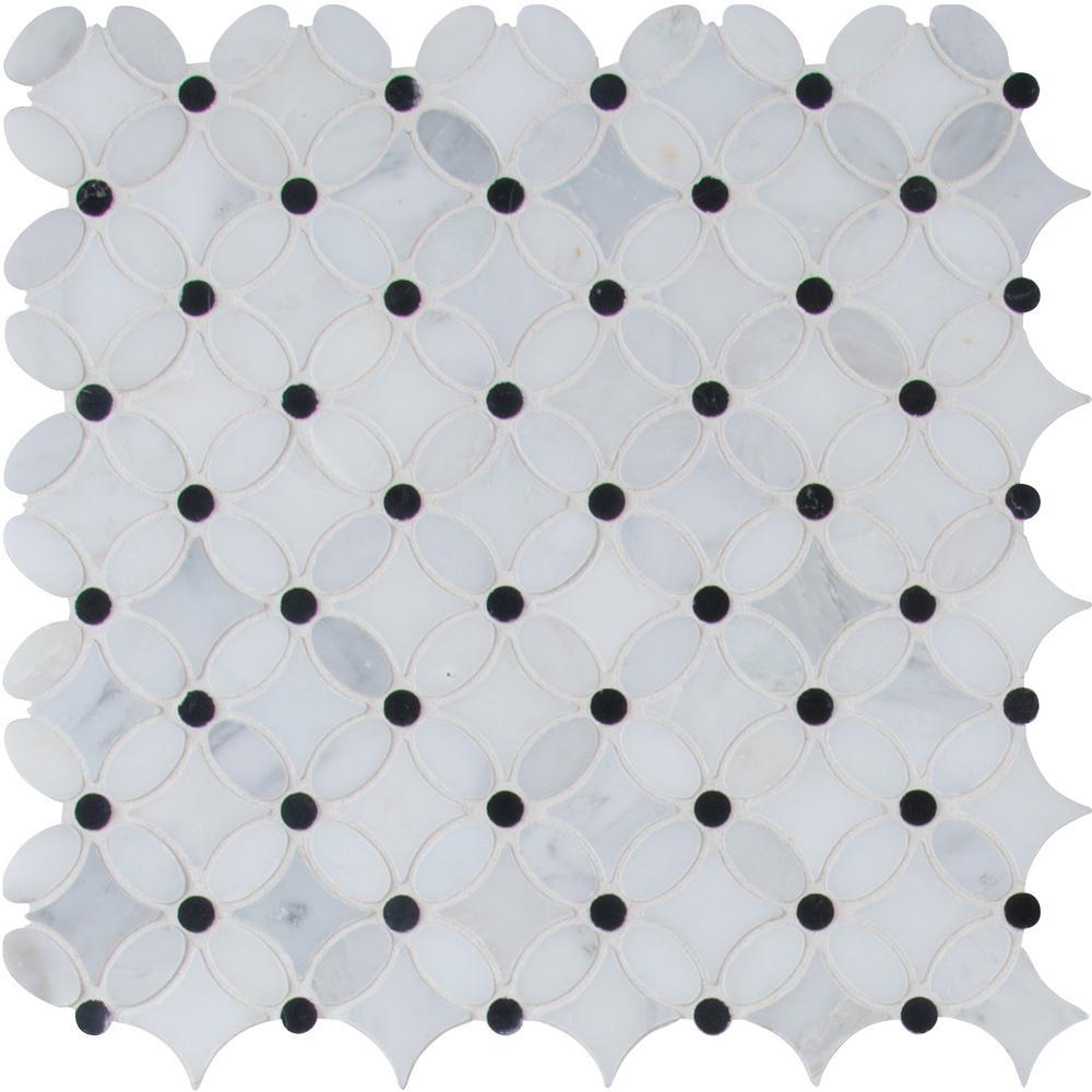 MSI Florita 13.2 in. x 13.2 in. x 10mm Polished Marble Mesh-Mounted Mosaic Tile (12.10 sq. ft. / case)