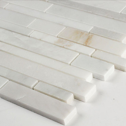 MS International Greecian White Interlocking 12 in. x 12 in. x 10 mm Polished Marble Mesh-Mounted Mosaic Tile