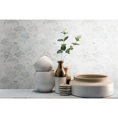 MSI Calacatta Blanco Scallop 12.8 in. x 10.43 in. x 10mm Polished Marble Mesh-Mounted Mosaic Tile