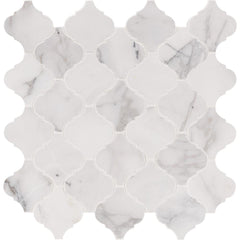 MS International SMOT-CALCRE-ARABESQ Calacatta Cressa Arabesque Honed Marble Mesh-Mounted Mosaic Tile 12 x 12 x 10mm White  - Tenedos