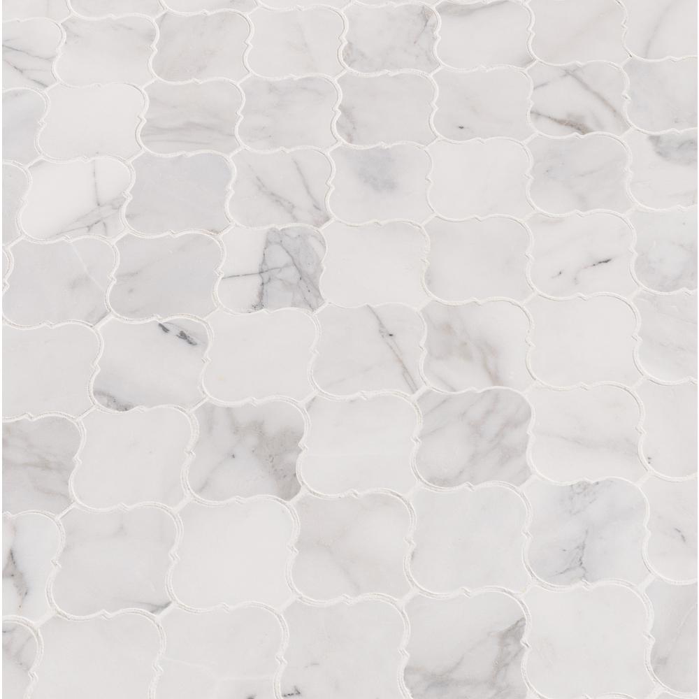 MS International SMOT-CALCRE-ARABESQ Calacatta Cressa Arabesque Honed Marble Mesh-Mounted Mosaic Tile 12 x 12 x 10mm White  - Tenedos