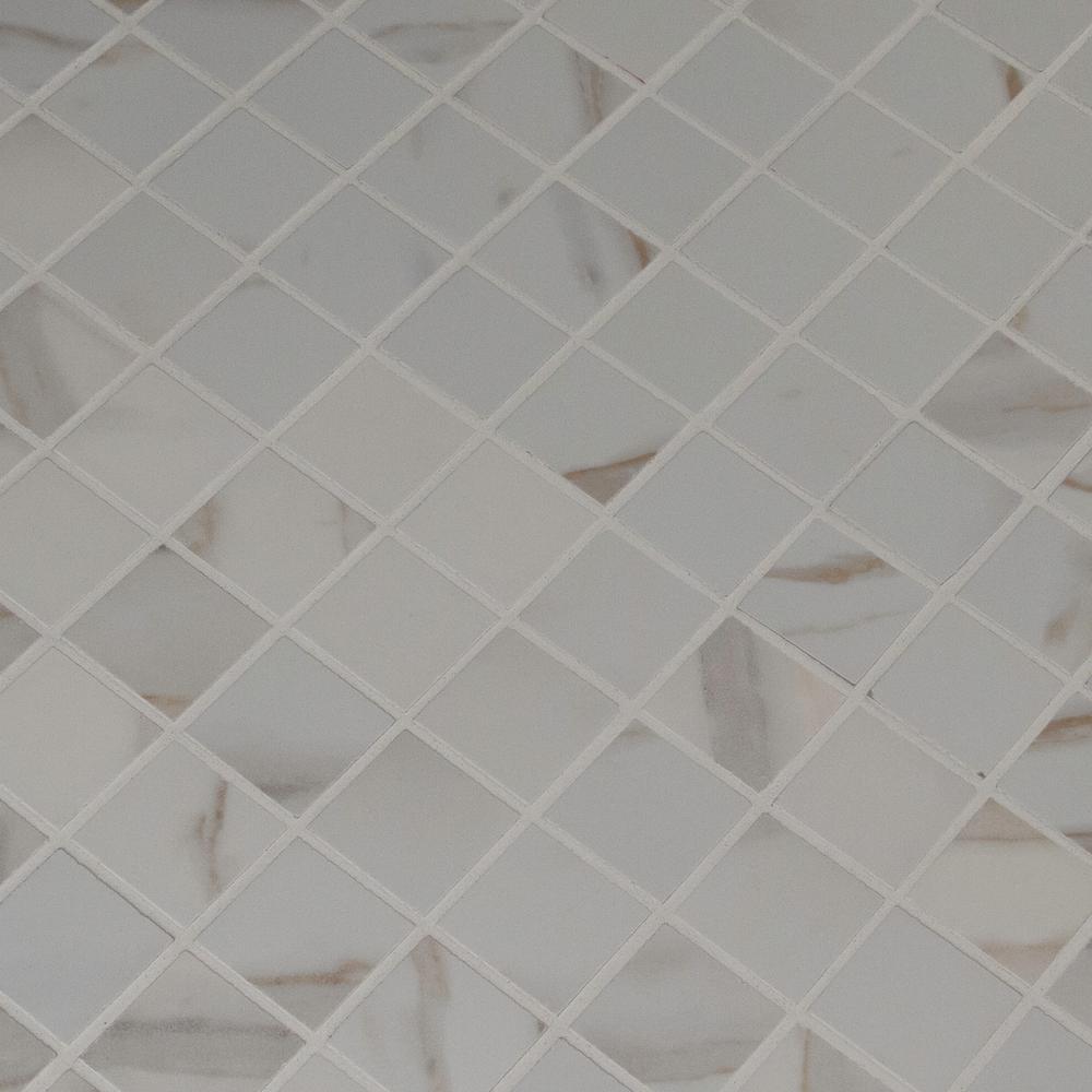 MSI Calacatta Ivory 12 in. x 12 in. x 10mm Polished Porcelain Mesh-Mounted Mosaic Tile (8 sq. ft. / case)