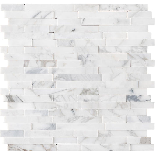 Vogue Peel & Stick Calacatta Carrara Interlocking 3D Random Pattern Marble Mosaics for Kitchen Backsplash & Wall Tile