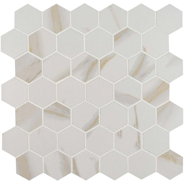 MSI Calacatta Hexagon 12x12 Porcelain Mosaic Matte Tile (8 sq. ft. / case) - Tenedos