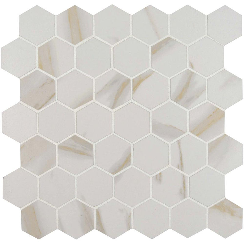MSI Calacatta Hexagon 12x12 Porcelain Mosaic Matte Tile (8 sq. ft. / case) - Tenedos