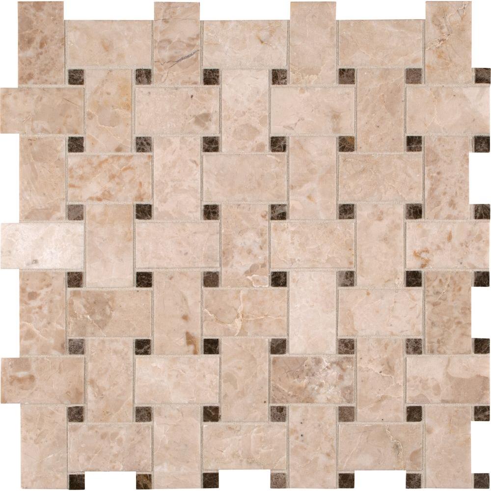 MSI Crema Cappuccino Basket Weave 11.63 in. x 11.63 in. Polished Marble Look Floor and Wall Tile (10 sq. ft. / case)