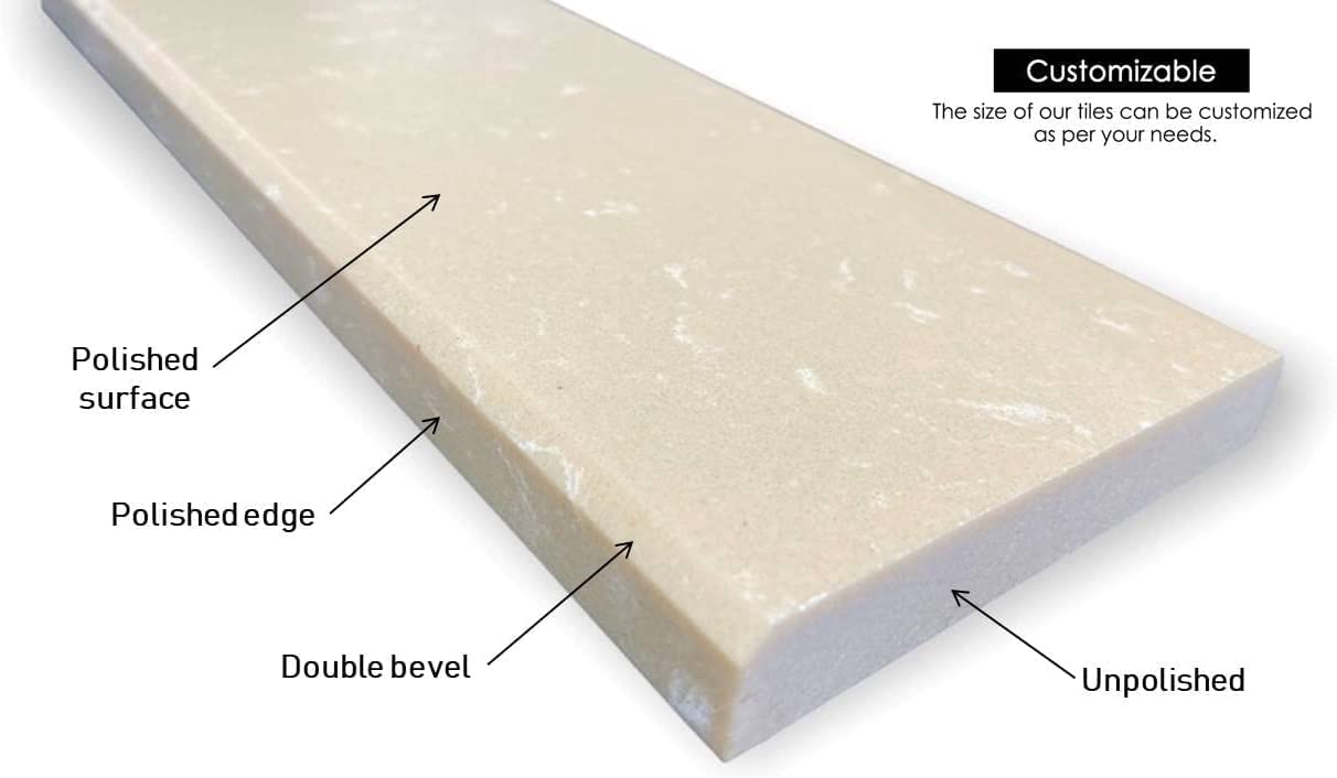 Crema Marfil Beige Engineered Marble Doorway Floor Tile Transition Polished Saddle Threshold |Window Sill | Shower Curb