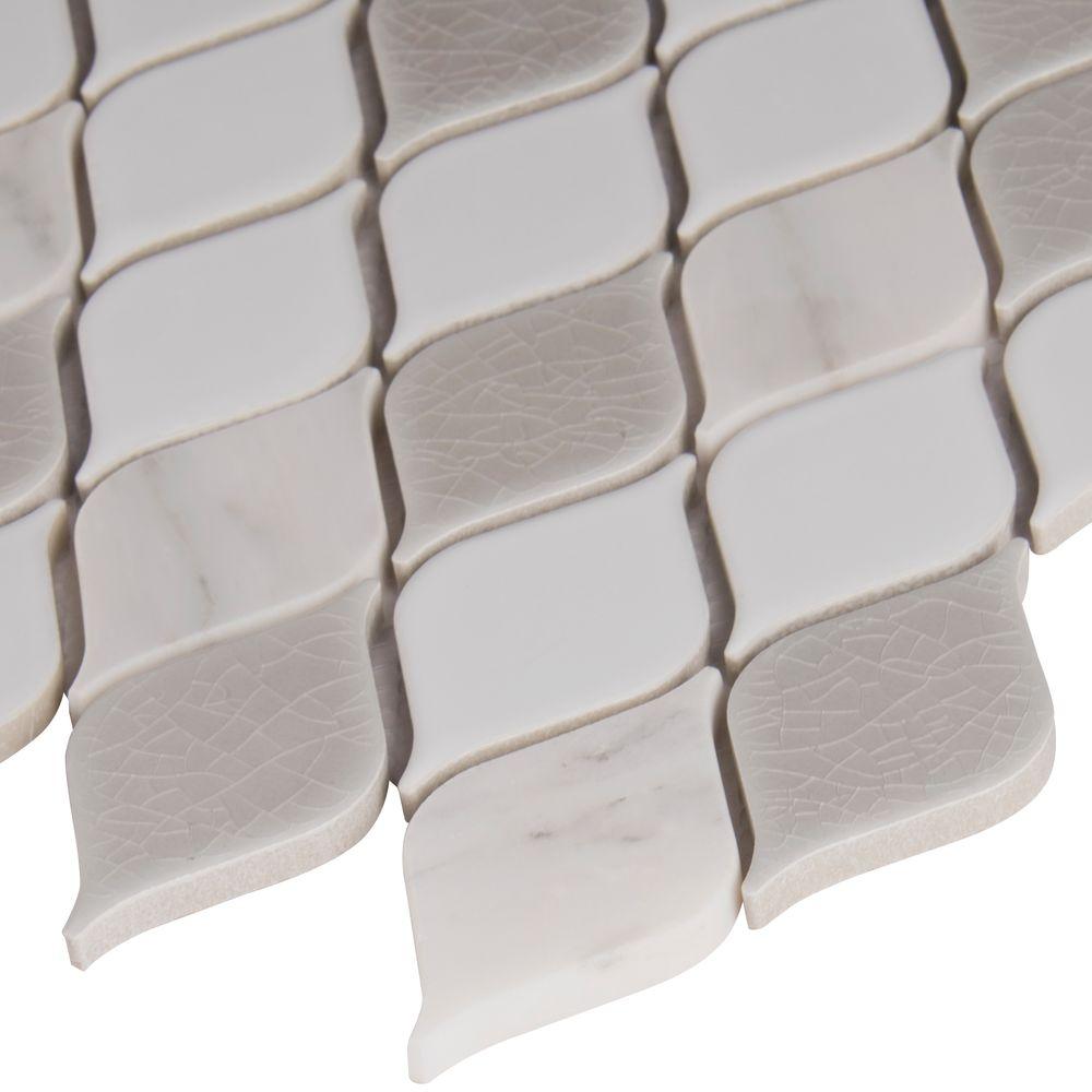 MSI Cresta Blanco Leaf Pattern 12 in. x 12 in. x 8mm Porcelain Stone Blend Mesh-Mounted Mosaic Tile (Box of 10 Sheets)