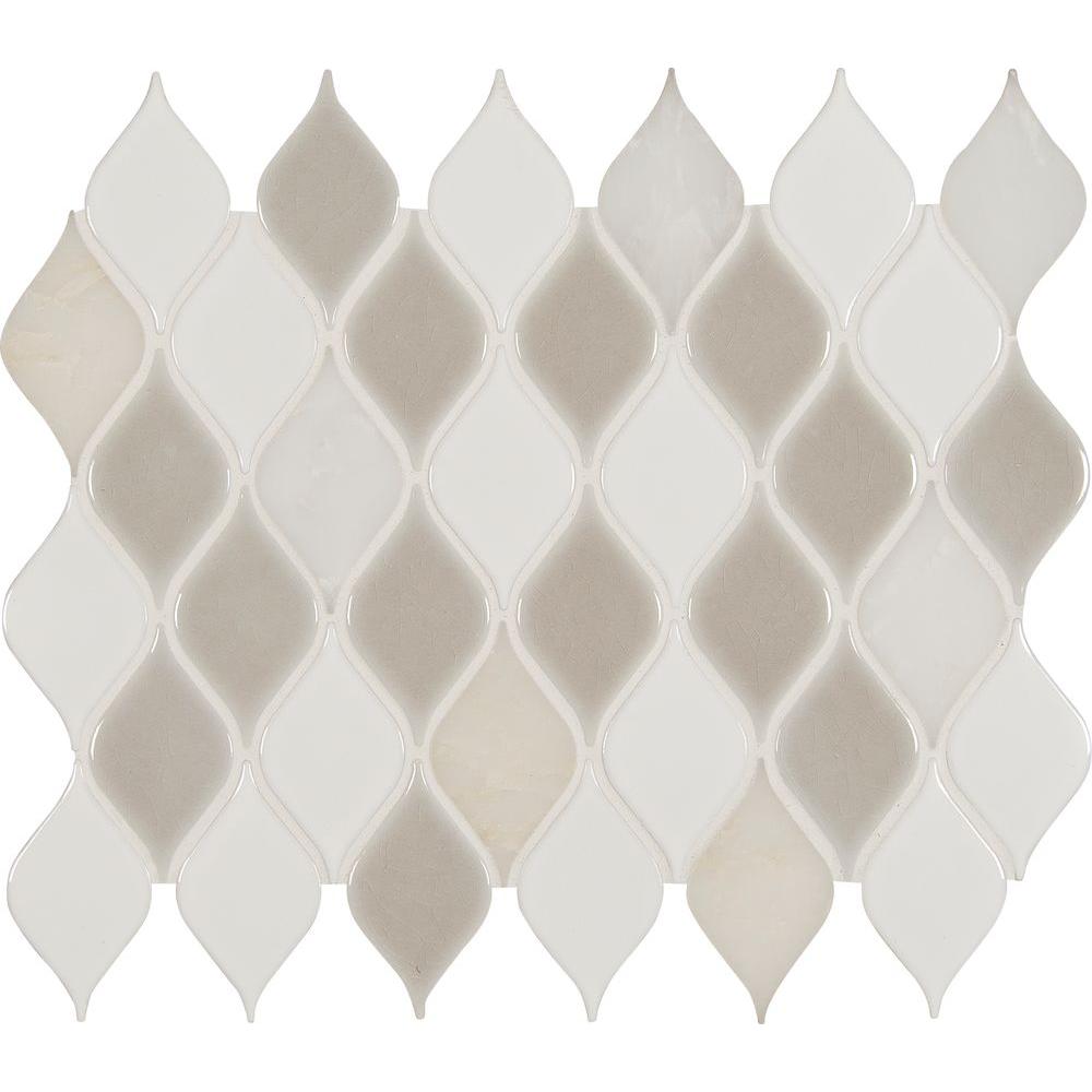 MSI Cresta Blanco Leaf Pattern 12 in. x 12 in. x 8mm Porcelain Stone Blend Mesh-Mounted Mosaic Tile (Box of 10 Sheets)