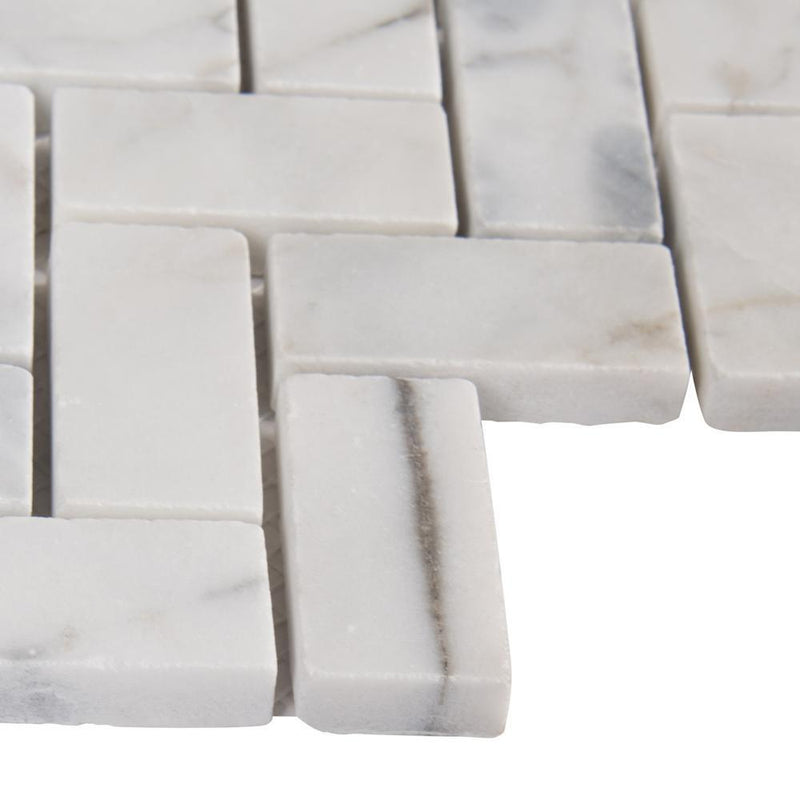 MSI Calacatta Cressa Herringbone 12 in. x 12 in. x 10mm Honed Marble Mesh-Mounted Mosaic Tile